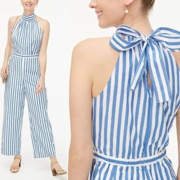 Women's Sleeveless Striped Wide-Leg Jumpsuit with Pockets